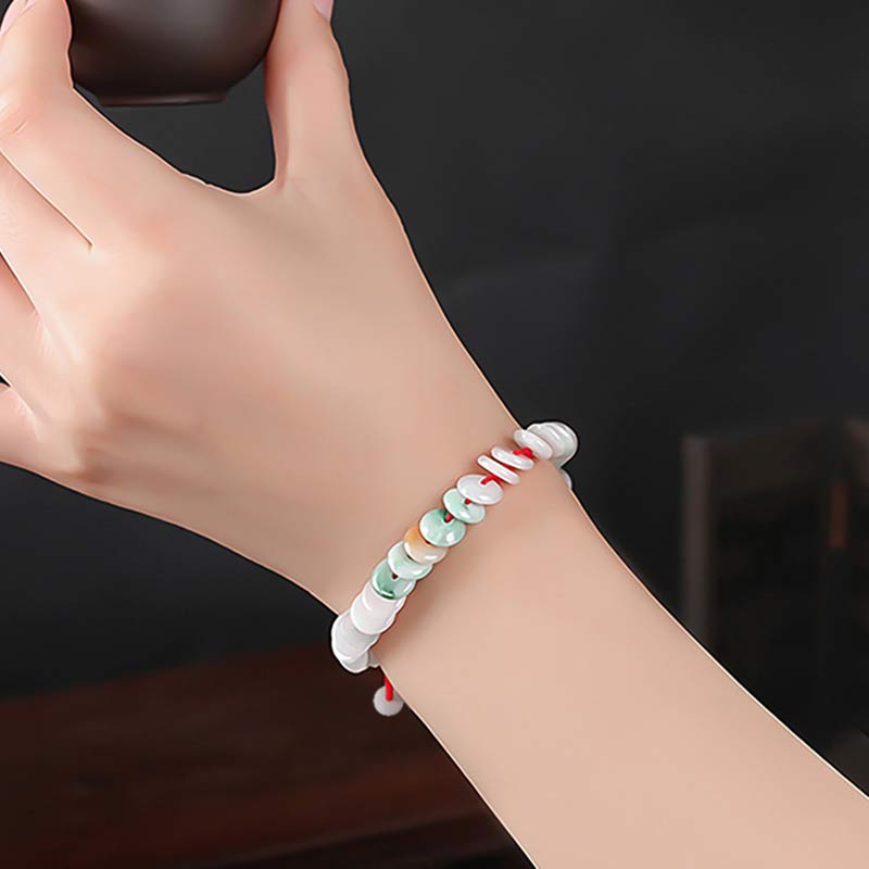 EverestArtstudios Round Jade Lucky Red String Weave Bracelet