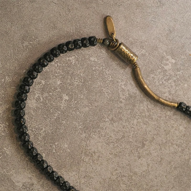 Buddha Stones Retro Coconut Shell Brass Copper Happiness Triple Wrap Bracelet
