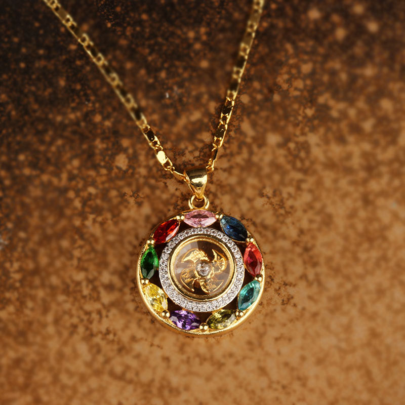 EverestArtstudios Colorful Zircon Copper Wealth Luck Rotation Bracelet Necklace Pendant