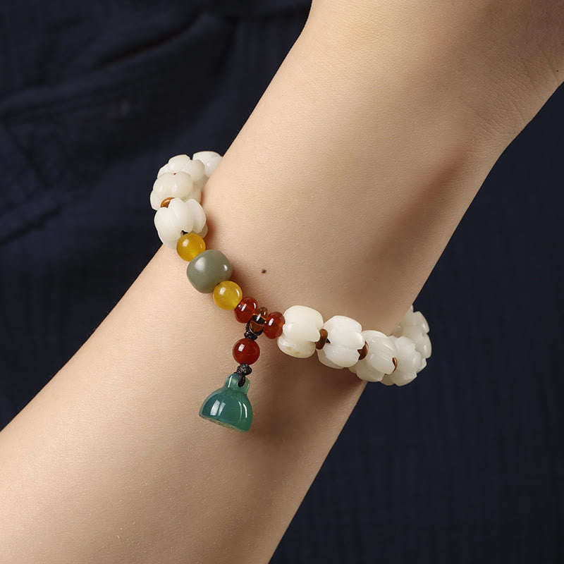 Buddha Stones Natural Bodhi Seed Red Agate Bodhi Calm Harmony Engraved Pumpkin Bead Lotus Bracelet