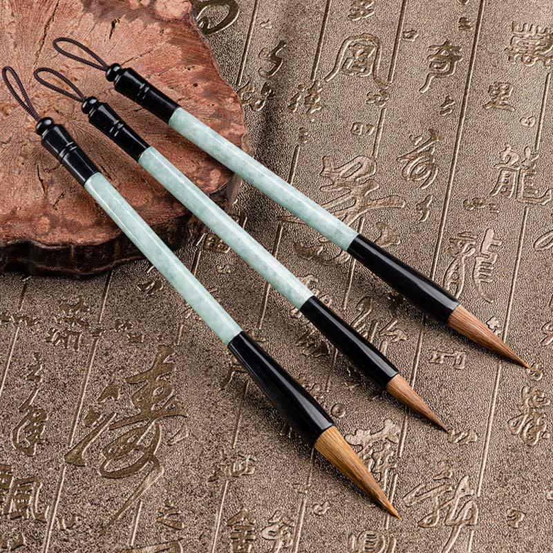 EverestArtstudios Natural Jade Luck Chinese Calligraphy Brush Pen Chinese Writing Brush With Gift Box