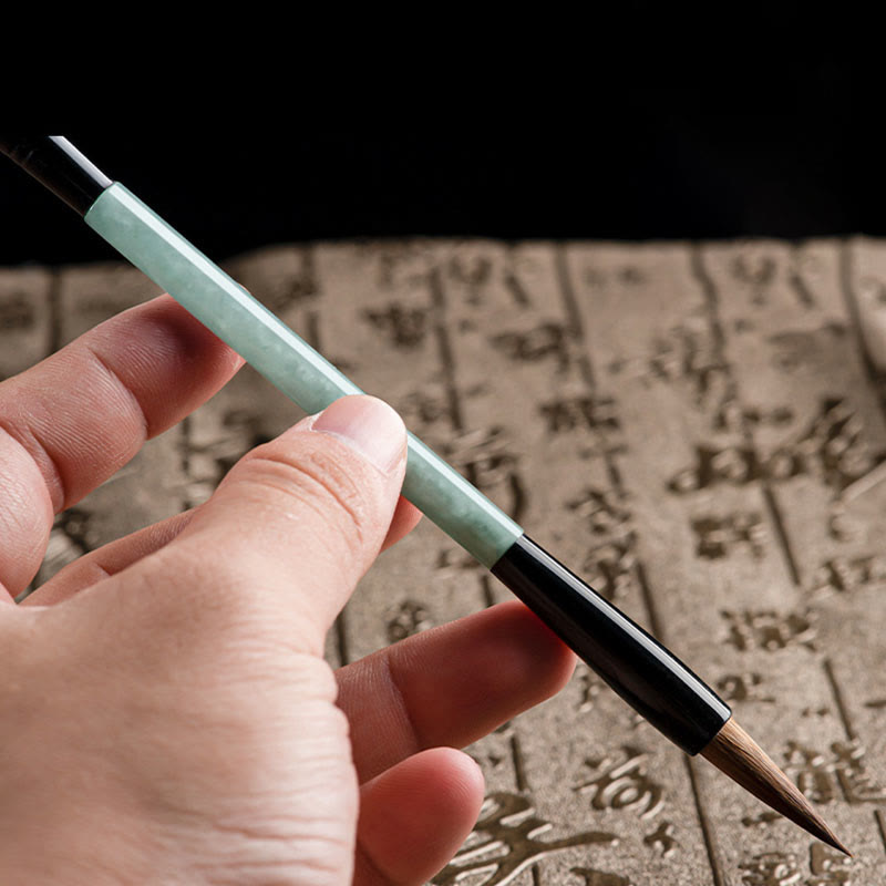 EverestArtstudios Natural Jade Luck Chinese Calligraphy Brush Pen Chinese Writing Brush With Gift Box