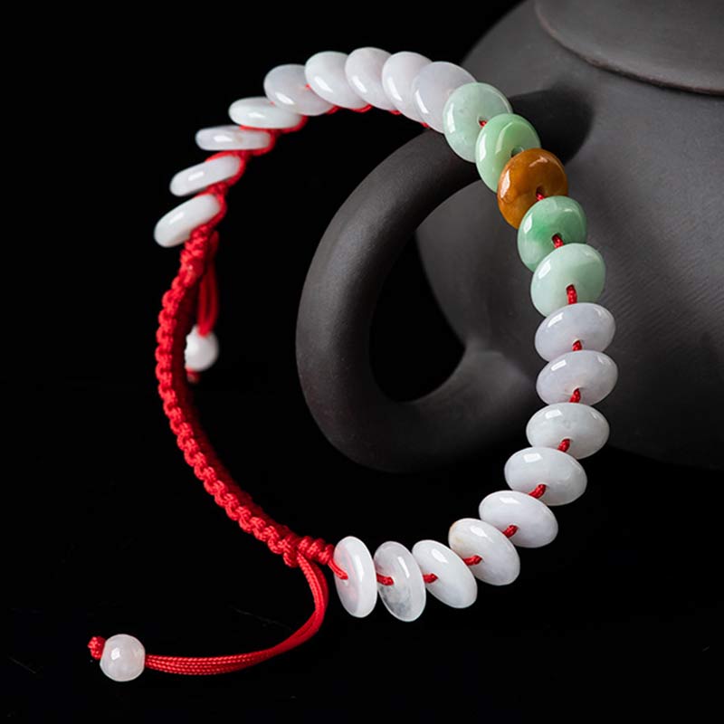 EverestArtstudios Round Jade Lucky Red String Weave Bracelet