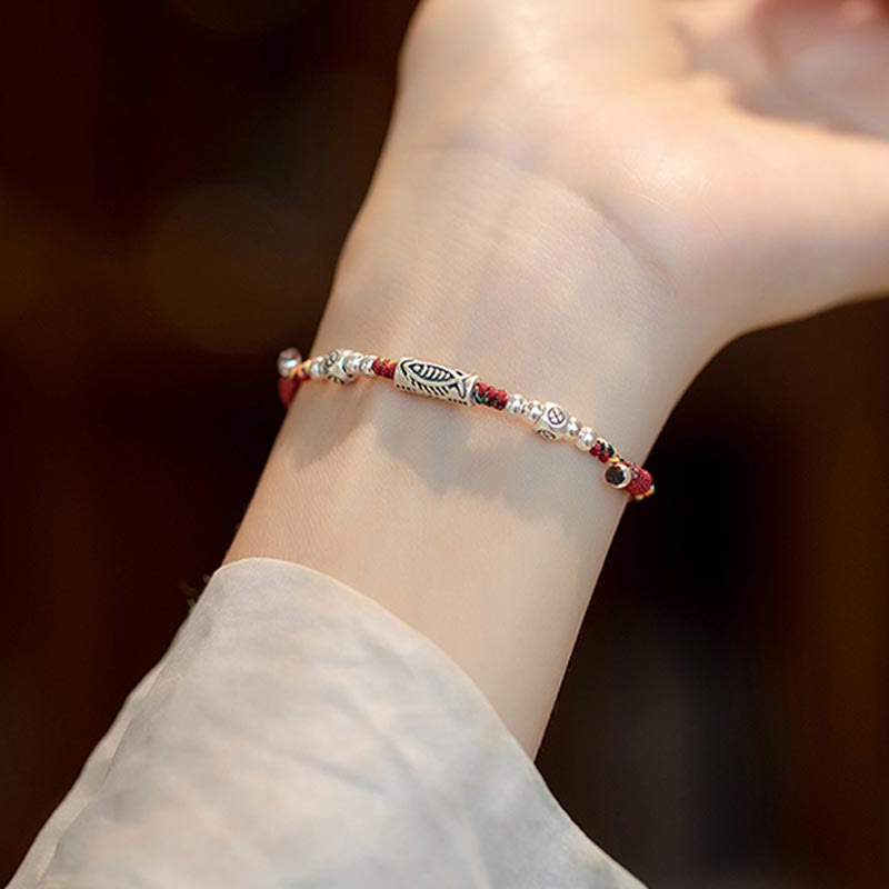 EverestArtstudios 925 Sterling Silver Luck Koi Fish Braided Colorful String Bracelet Anklet