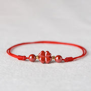 EverestArtstudios Four Leaf Clover Cinnabar Blessing Calm String Bracelet Anklet