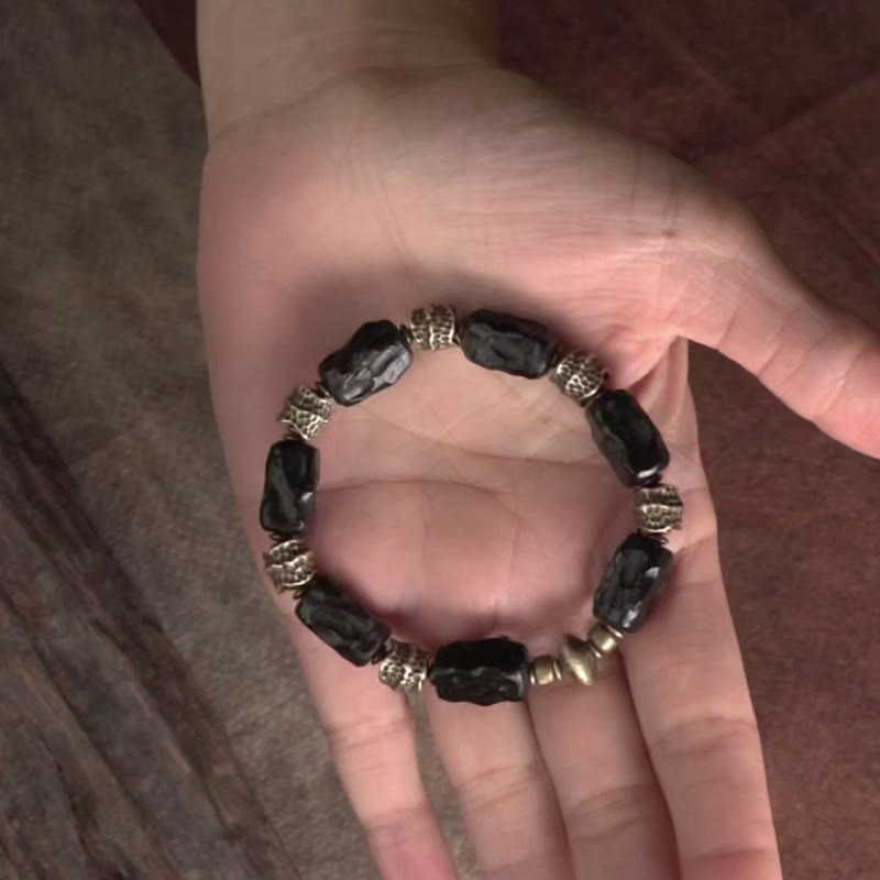 Buddha Stones Tibetan Ebony Wood Copper Calm Peace Bracelet
