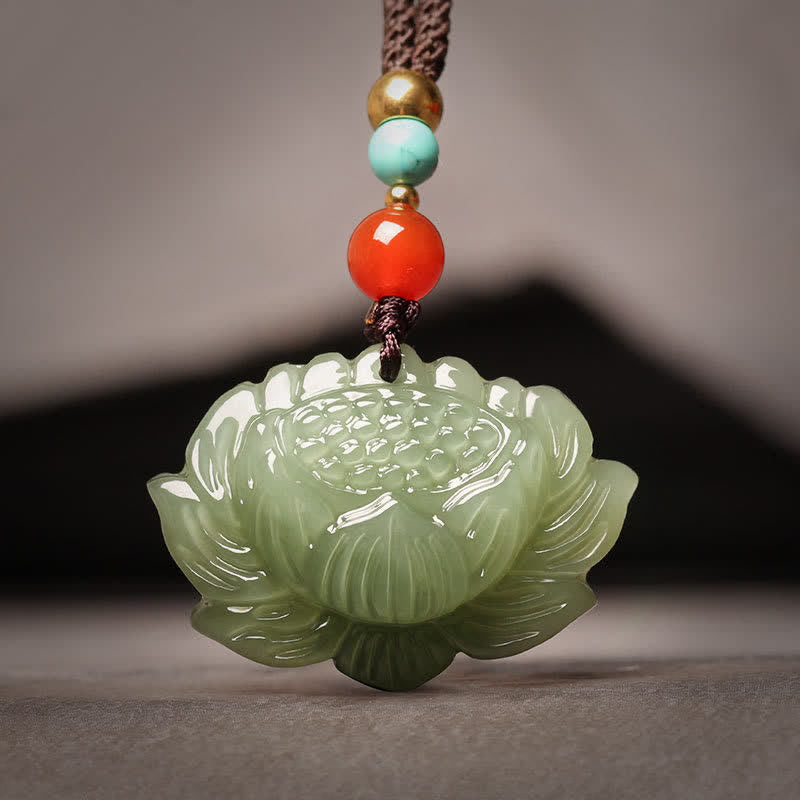 EverestArtstudios Hetian Cyan Jade Lotus Flower Success Necklace Pendant