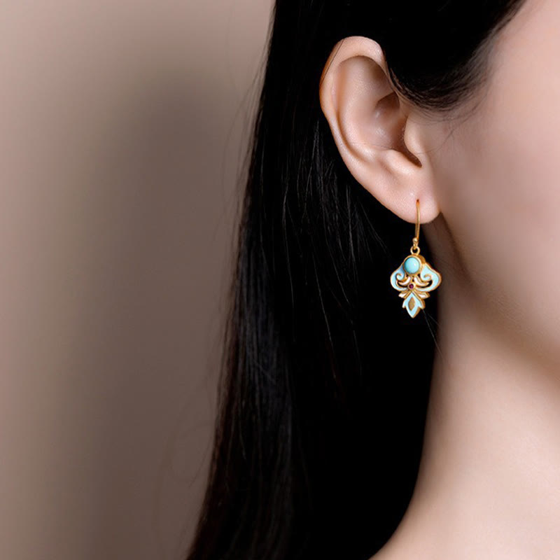 EverestArtStudios Copper Enamel Turquoise Positive Drop Earrings