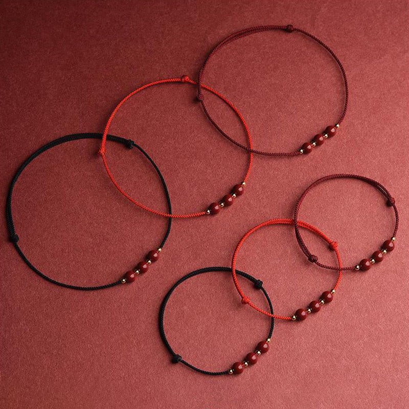 EverestArtstudios Natural Lucky Cinnabar Bead Blessing String Bracelet Anklet