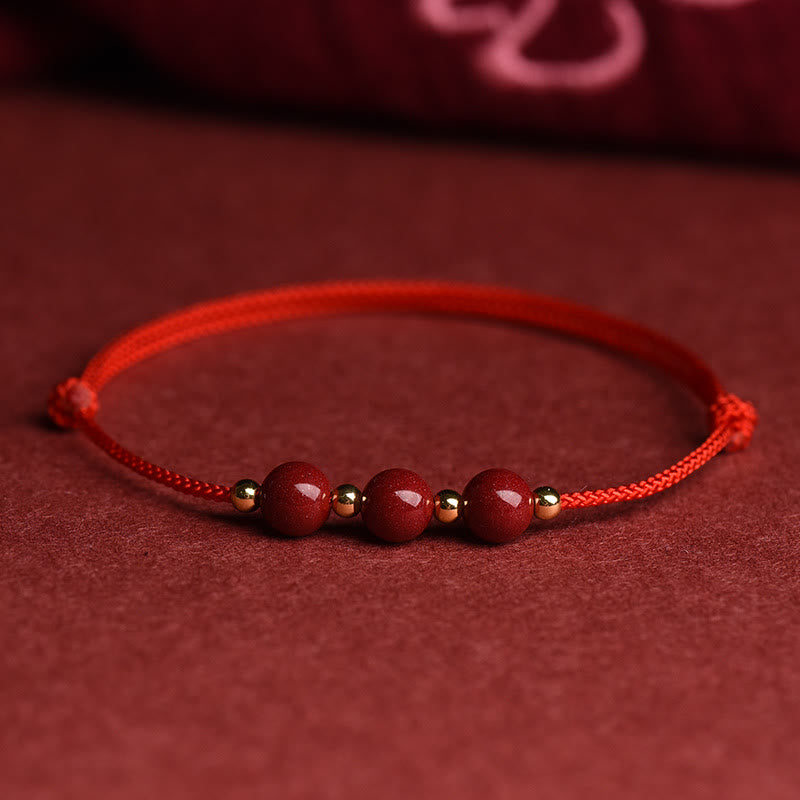 EverestArtstudios Natural Lucky Cinnabar Bead Blessing String Bracelet Anklet