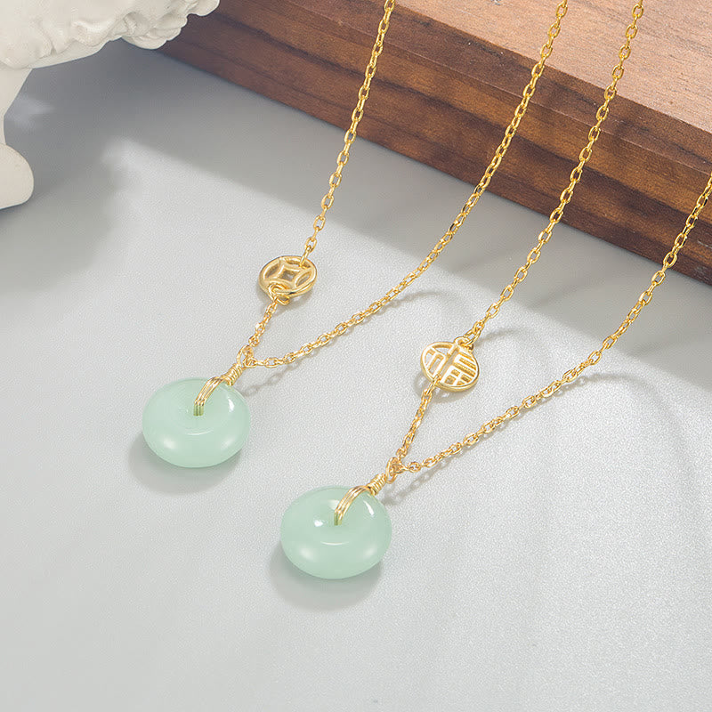 EverestArtstudios Jade Fu Character Copper Coin Peace Buckle Abundance Necklace Pendant