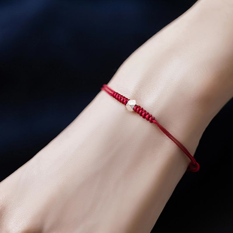 Buddha Stones 925 Sterling Silver Luck Bead Protection Red String Thin Cord Braided Bracelet