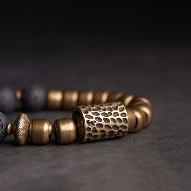 Buddha Stones Lava Rock Stone Rainbow Obsidian Brass Support Healing Bracelet