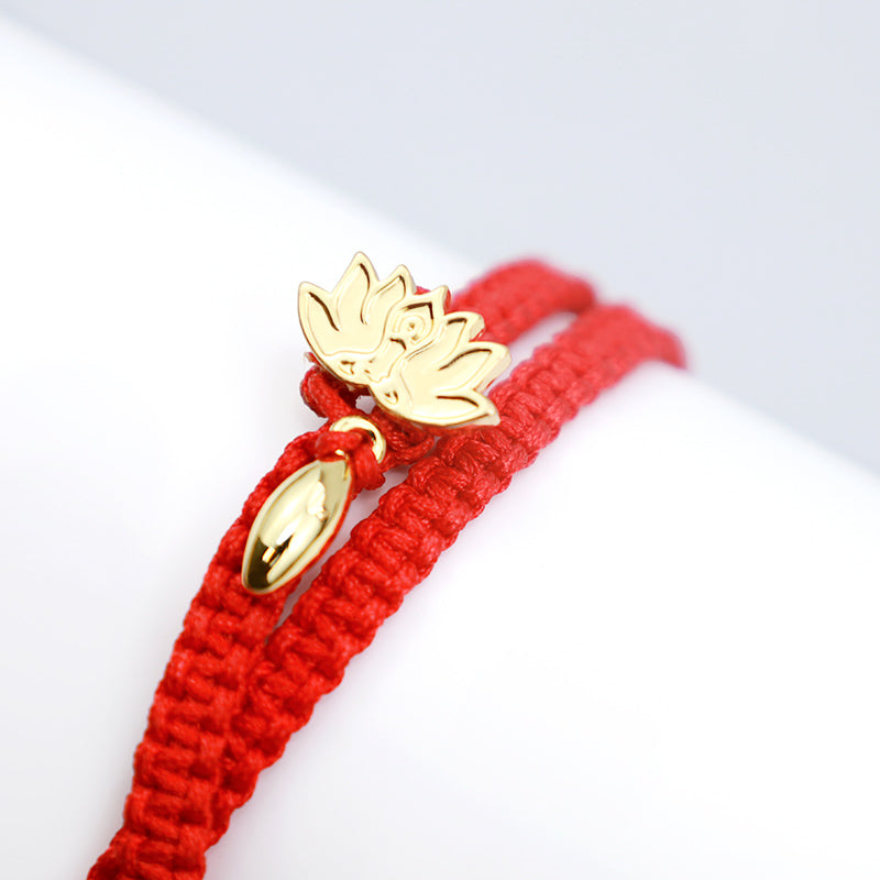 EverestArtstudios Tibetan Handmade Lotus Pink Crystal Soothing Red String Bracelet (Extra 30% Off | USE CODE: FS30)