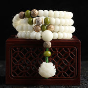 EverestArtStudios 108 Beads White Jade Bodhi Lotus Mala Harmony Necklace Bracelet