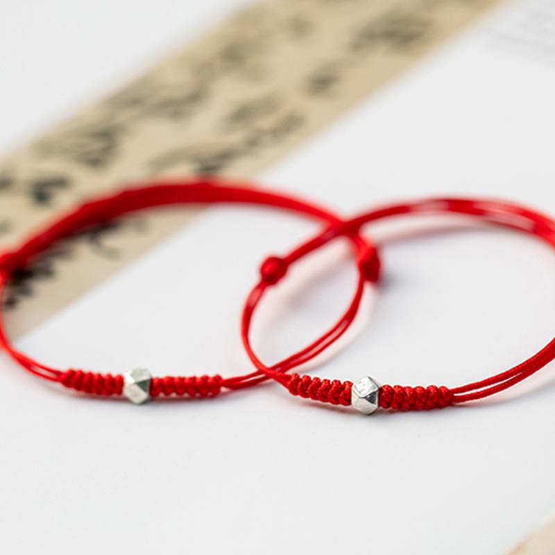 Buddha Stones 925 Sterling Silver Luck Bead Protection Red String Thin Cord Braided Bracelet