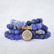 EverestArtStudios 108 Natural Picasso Jasper & Blue Stone Mala Bead Lotus Pendant Bracelet