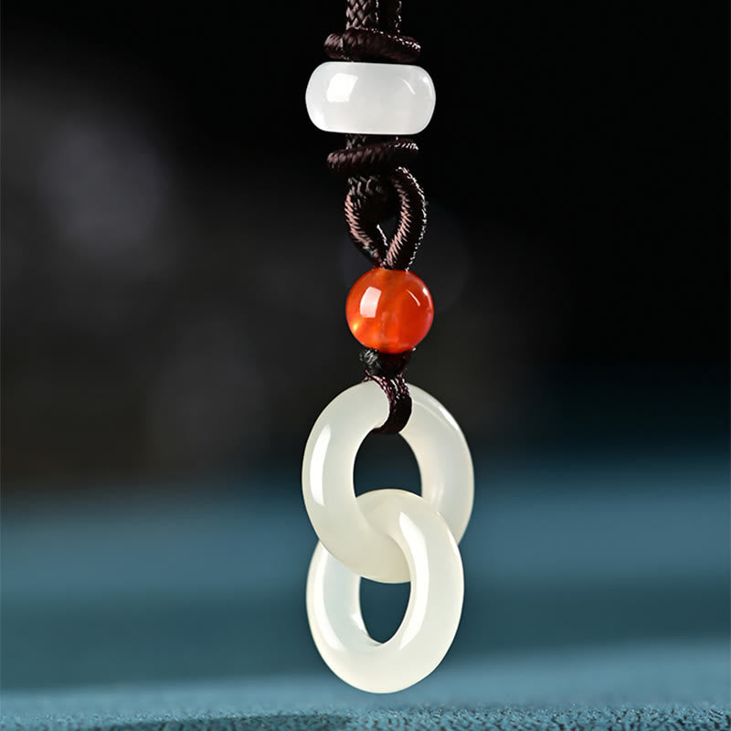 EverestArtstudios Natural Hetian Cyan Jade White Jade Double Peace Buckle Success Necklace Pendant