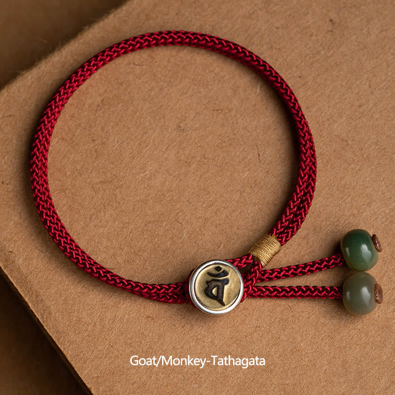 EverestArtStudios 925 Sterling Silver Handmade Chinese Zodiac Natal Buddha Cyan Bodhi Seed Protection Braided Red String Bracelet