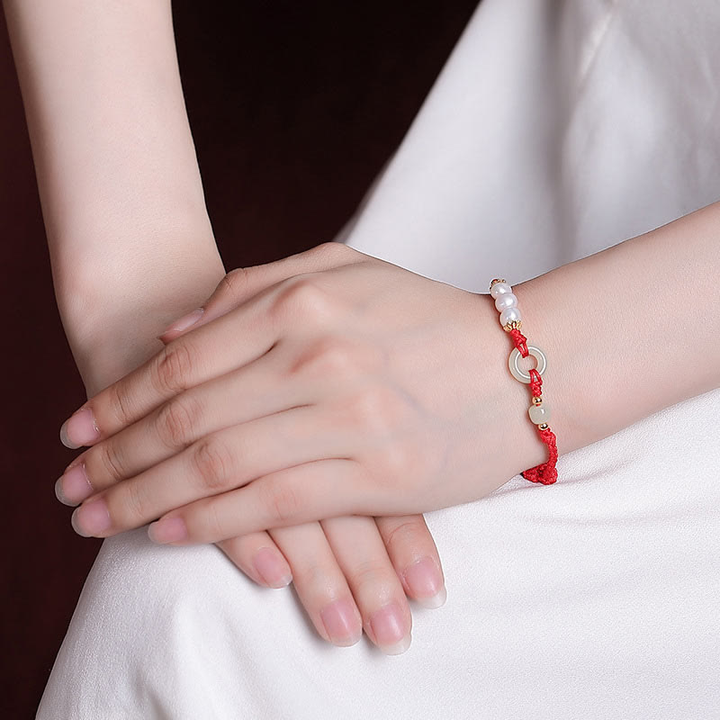 EverestArtstudios Hetian-Jade-Perlen-Ping-An-Kou-Armband, Gold