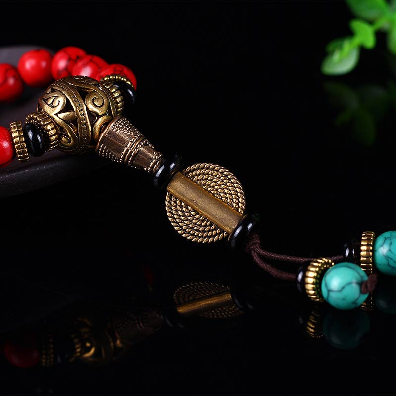 EverestArtStudios 108 Beads Tibetan Mala Red Turquoise Lucky Necklace Bracelet