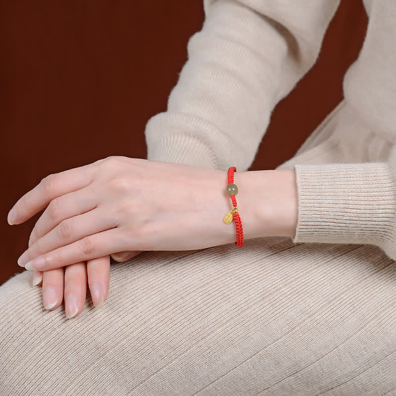 EverestArtstudios 925 Sterling Silver Hetian Jade Blessing Wealth Red String Bracelet