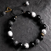EverestArtStudios Black Obsidian Lava Rock Stone Yin Yang Strength Bracelet