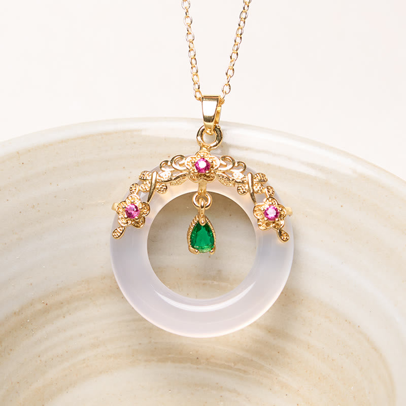 EverestArtstudios Green Chalcedony Peace Buckle Design Strength Necklace Pendant