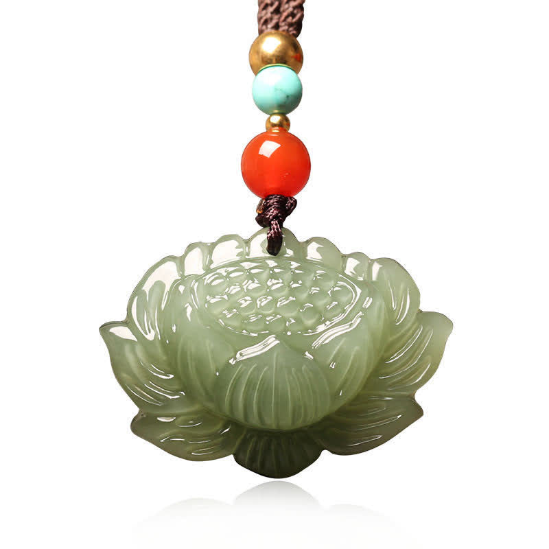 EverestArtstudios Hetian Cyan Jade Lotus Flower Success Necklace Pendant