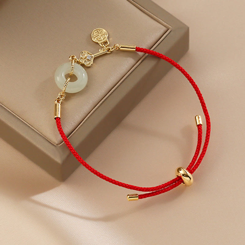 Buddha Stones "Wishing You Peace and Protection" Jade Red Rope Bracelet Includes Gift Message Card