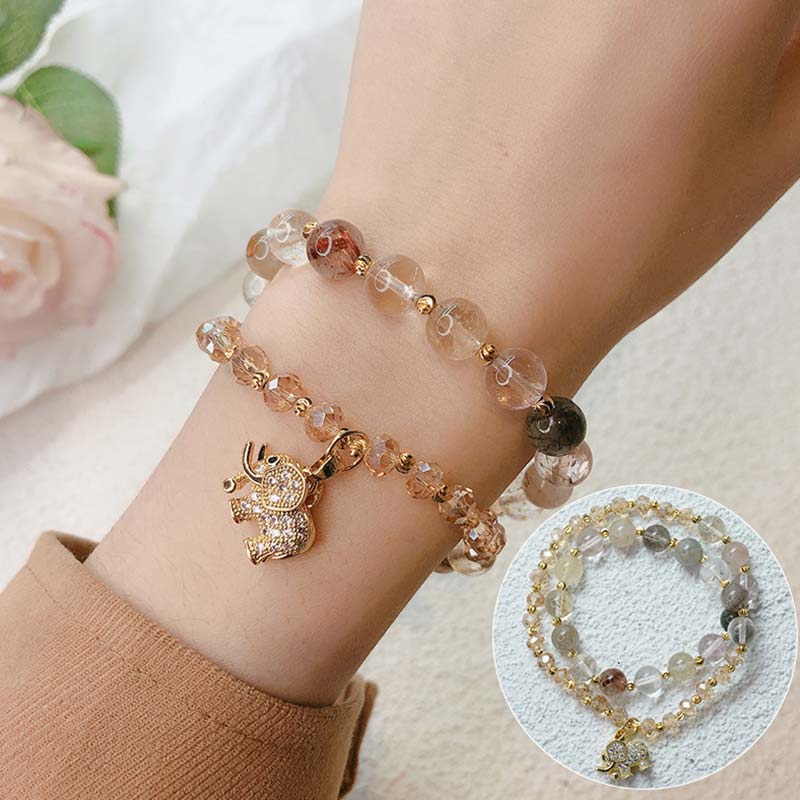 EverestArtStudios Rose Quartz Elephant Healing Energy Charm Bracelet