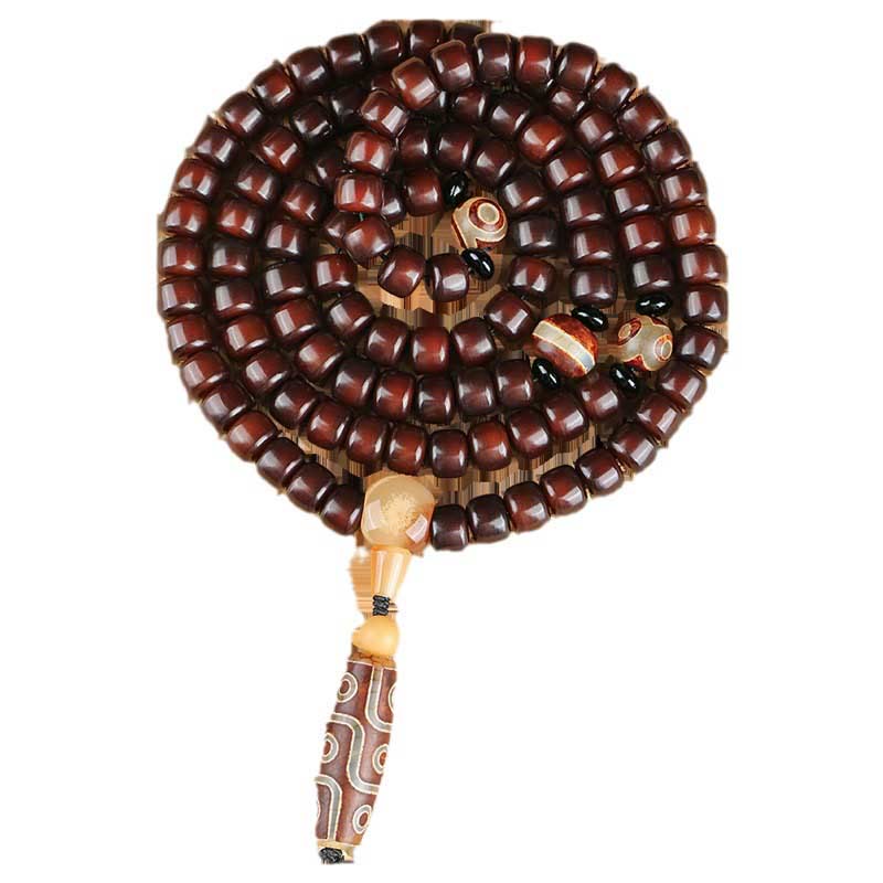 EverestArtstudios 108 Mala Beads Three-eyed Dzi Bead Nine-eye Dzi Bead Jade Luck Bracelet