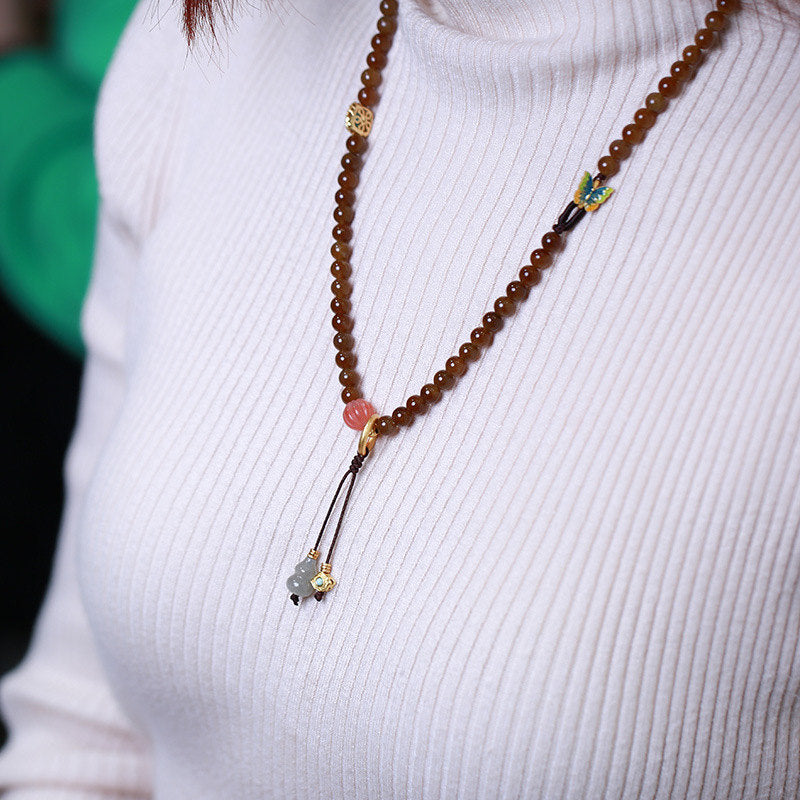 Buddha Stones Jade Butterfly Gourd Prosperity Luck Bracelet Necklace