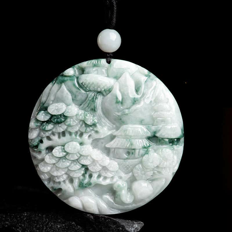 EverestArtstudios Mountain Landscape Jade Abundance String Necklace