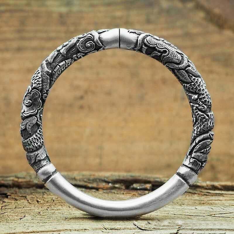Buddha Stones Dragon Auspicious Clouds Luck Protection Bracelet Adjustable Bangle