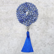 Buddha Stones 108 Mala Blue Aventurine Beads Yoga Meditation Prayer Beads Necklace