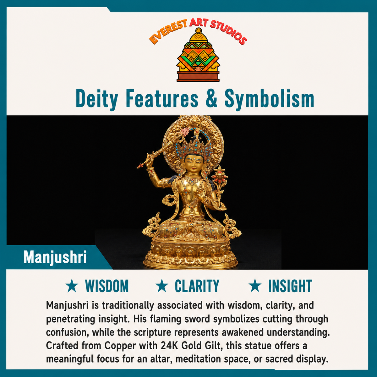 Manjushri nepalí dorado con piedras