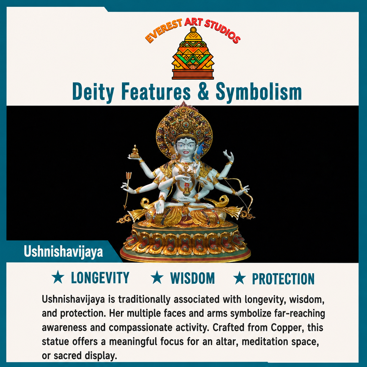 Statue Ushnishavijaya Namgyalma cuivre, 27 cm