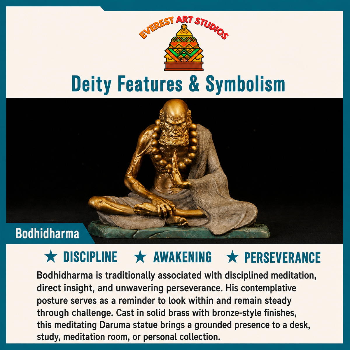 Meditierender Daruma Bodhidharma, Silber-Grau oder Patinagrün