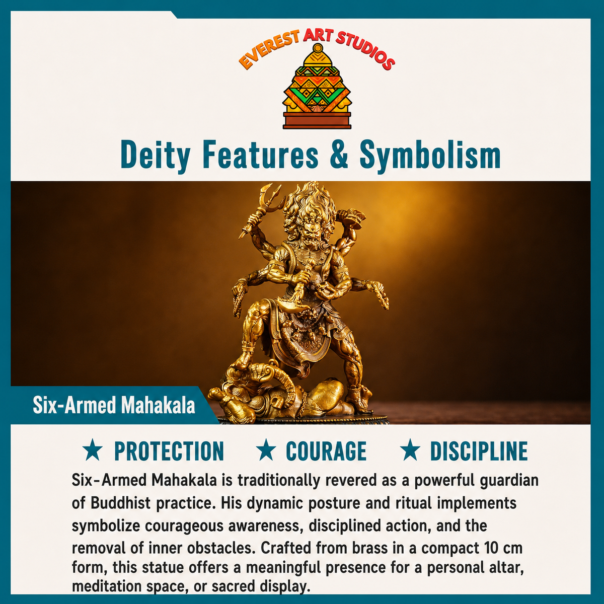 Six-Armed Mahakala deity and symbolism information card