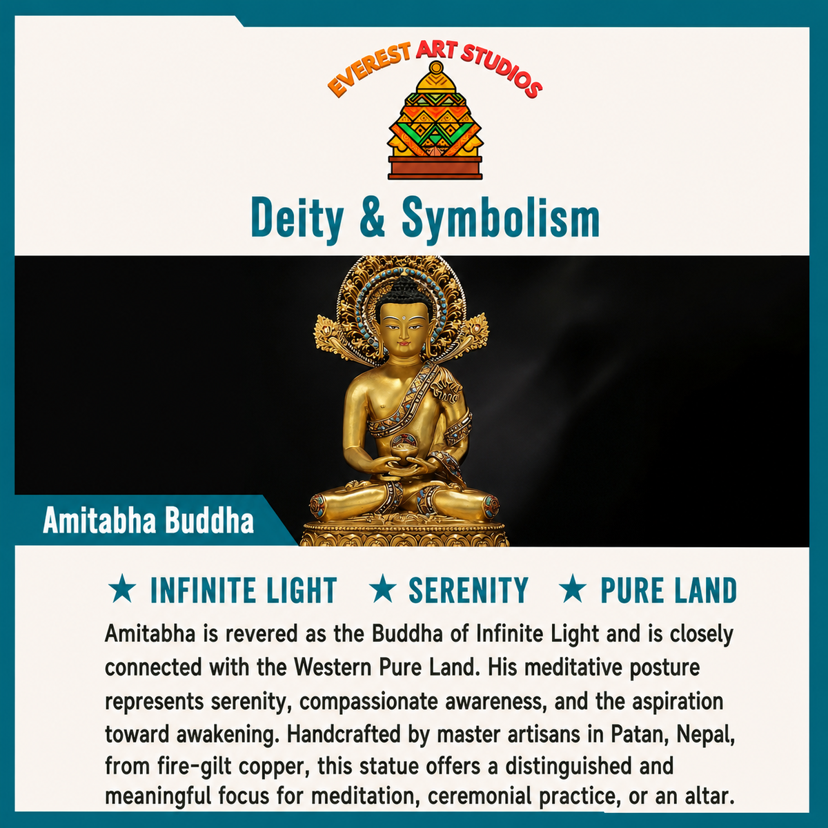 Amitabha nepalí de cobre dorado