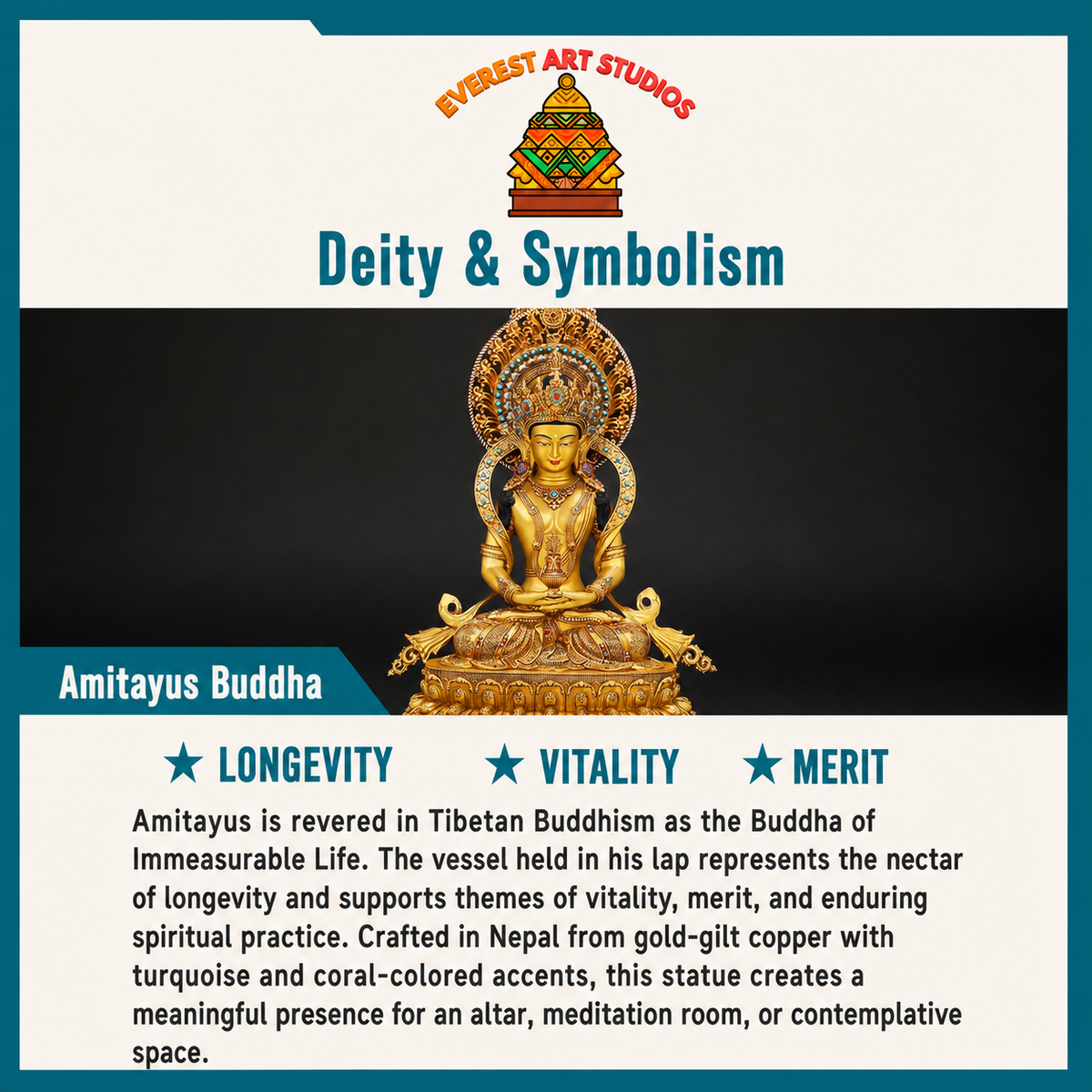 Amitayus de cobre dorado de Nepal