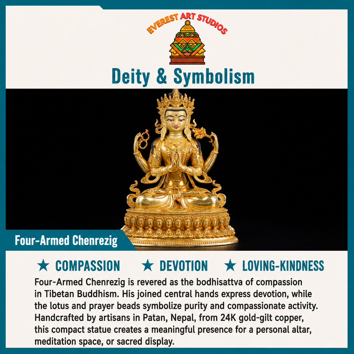 Chenrezig nepalí dorado de 4 in