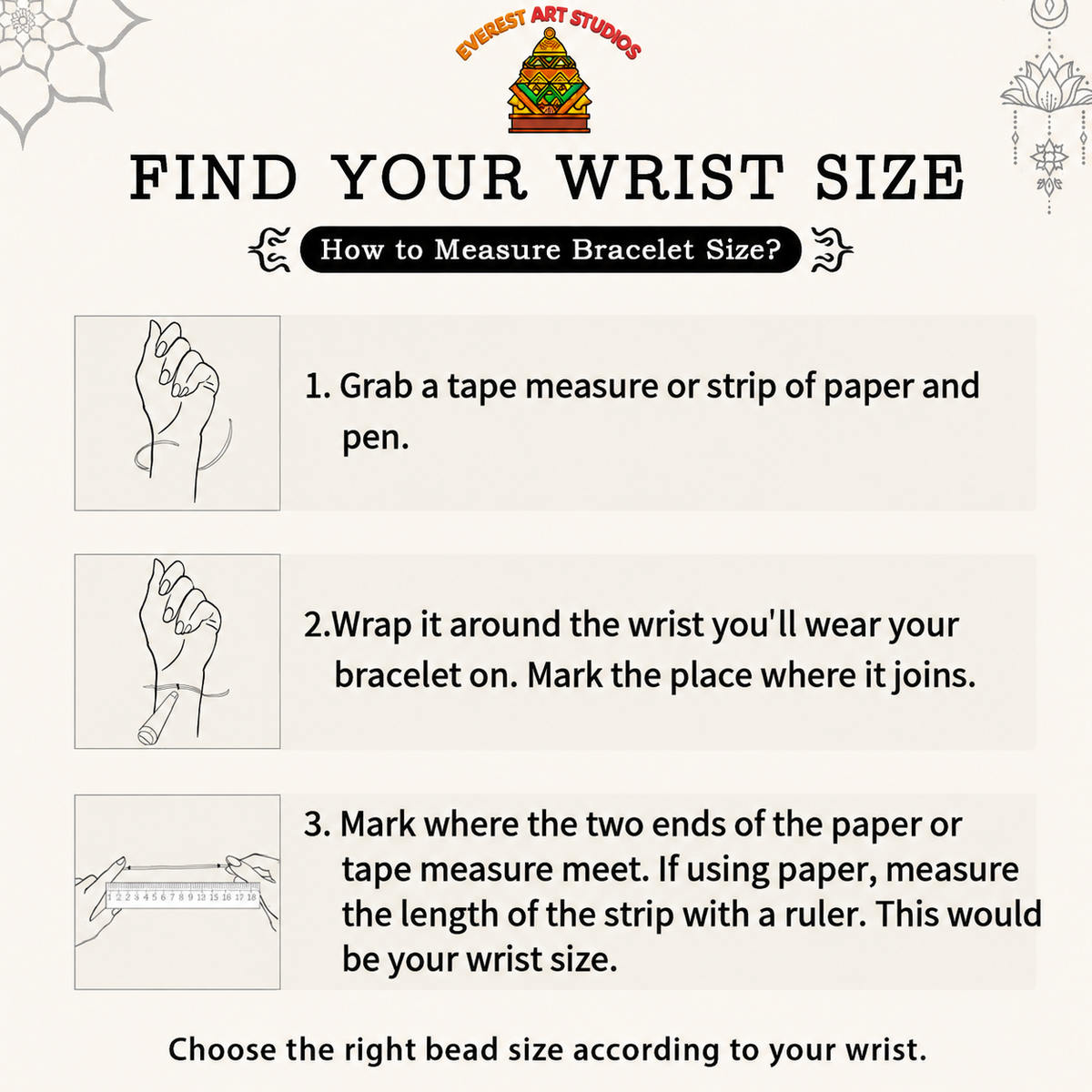 Everest Art Studios wrist measurement guide