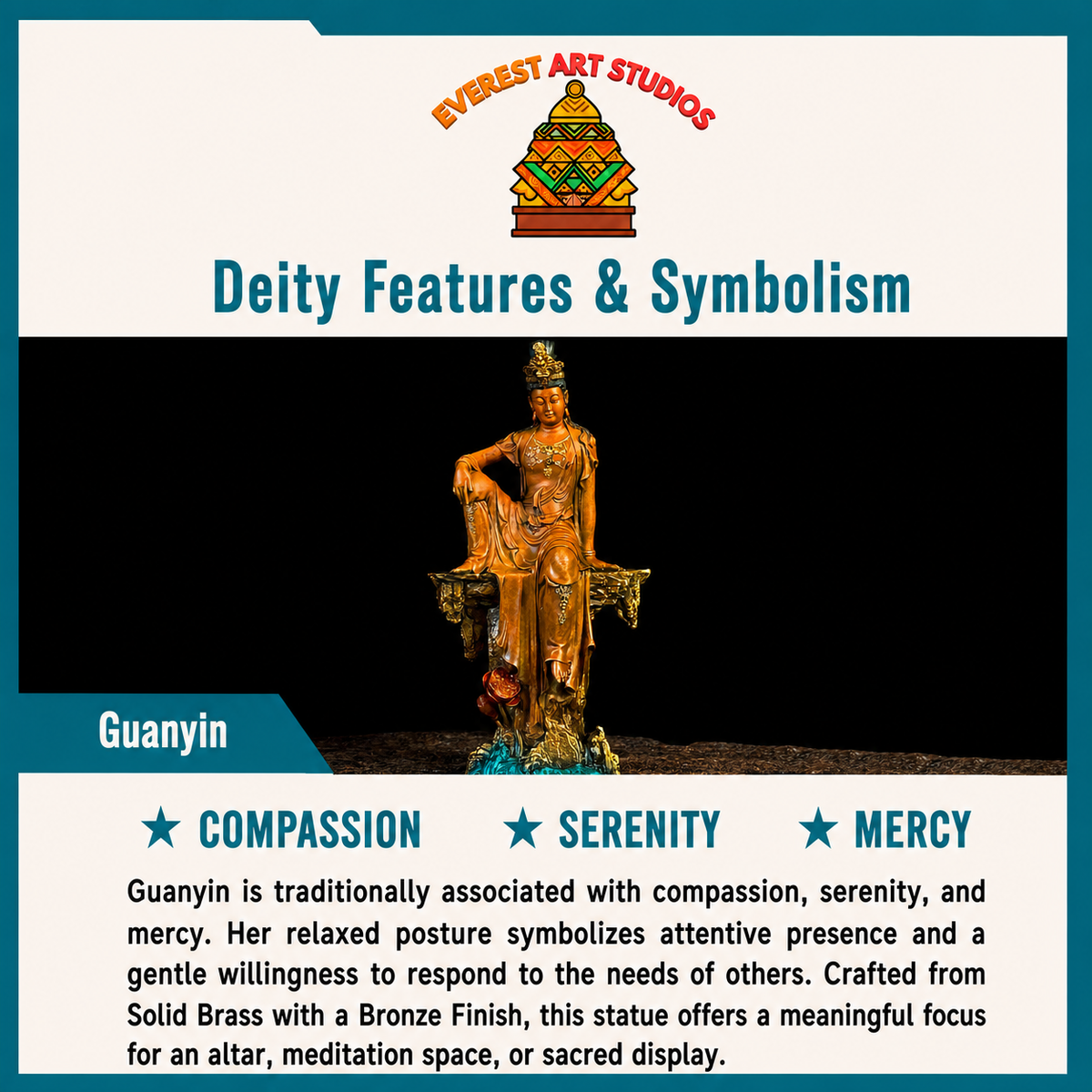 Guanyin deity features and symbolism infographic