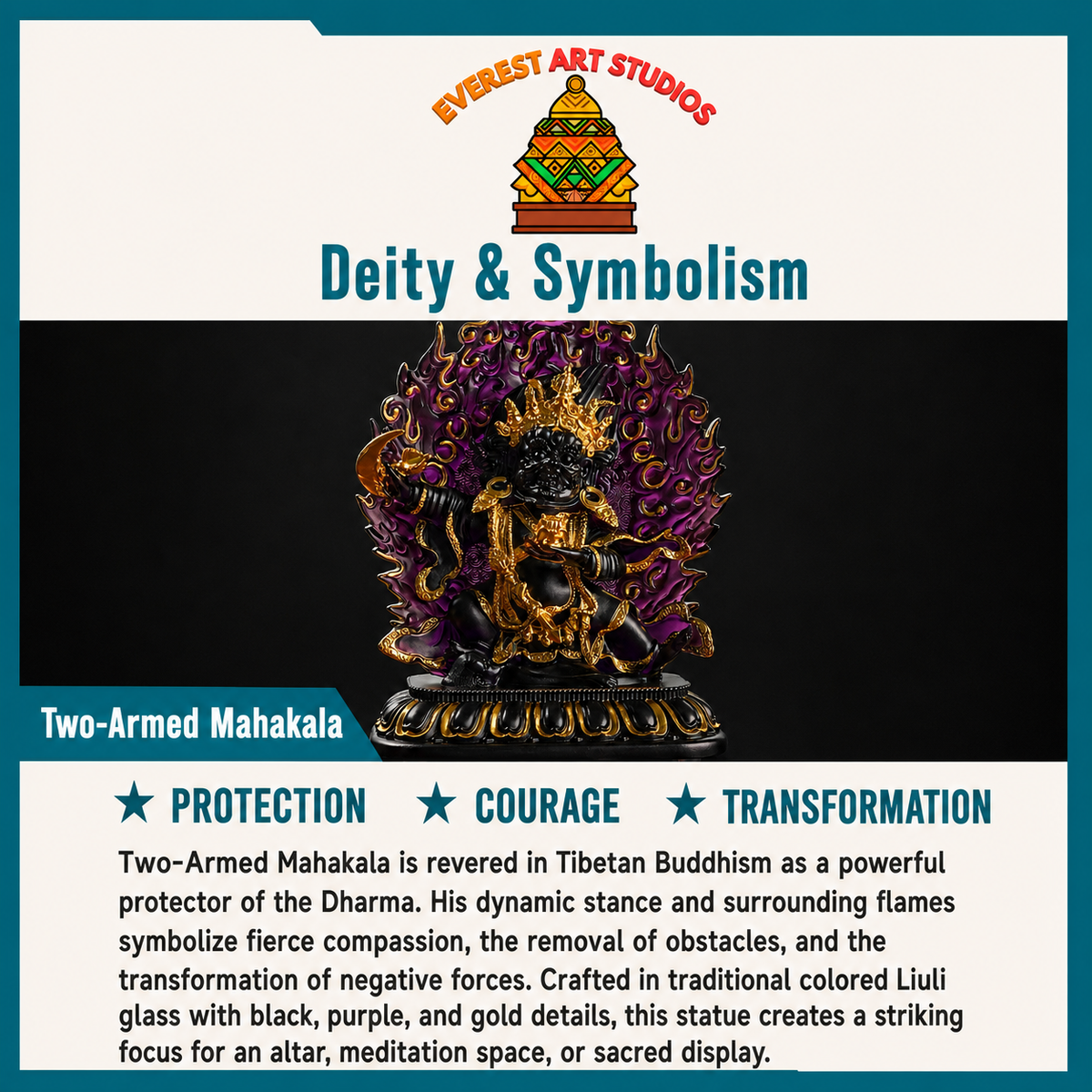 Two-Armed Mahakala deity and symbolism information card