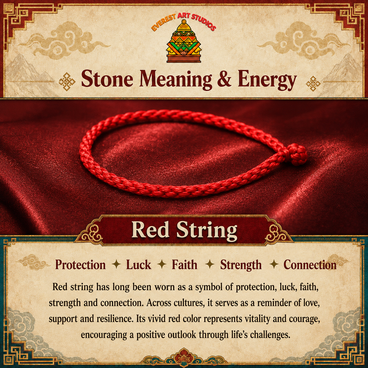 Everest Art Studios red string meaning and energy