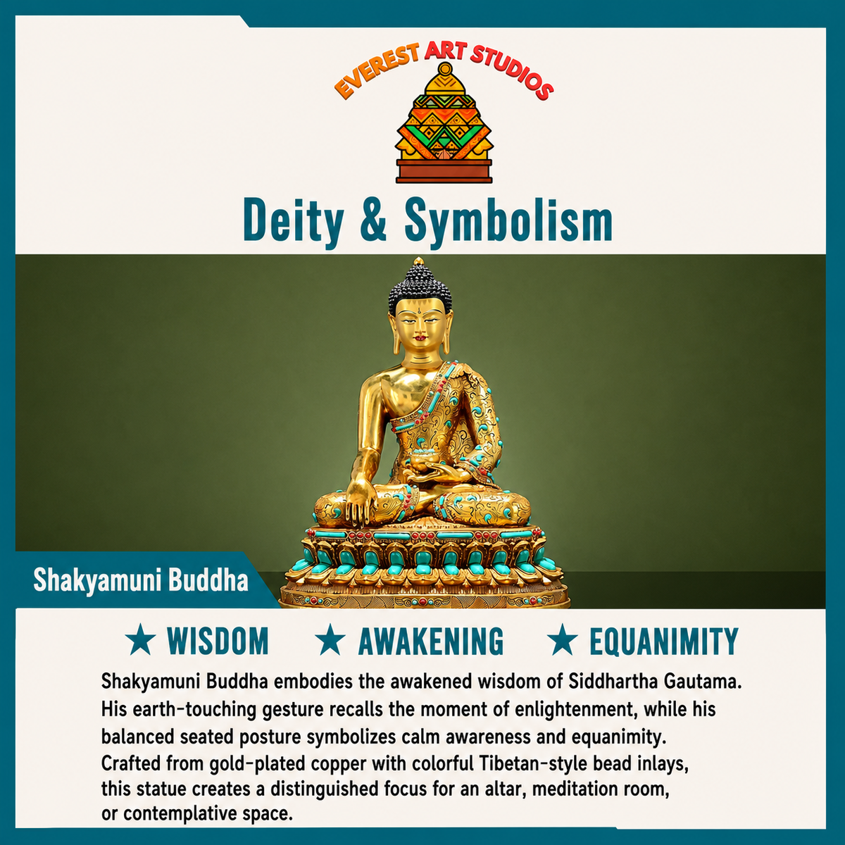 Full gold-plated Shakyamuni Buddha deity and symbolism information card