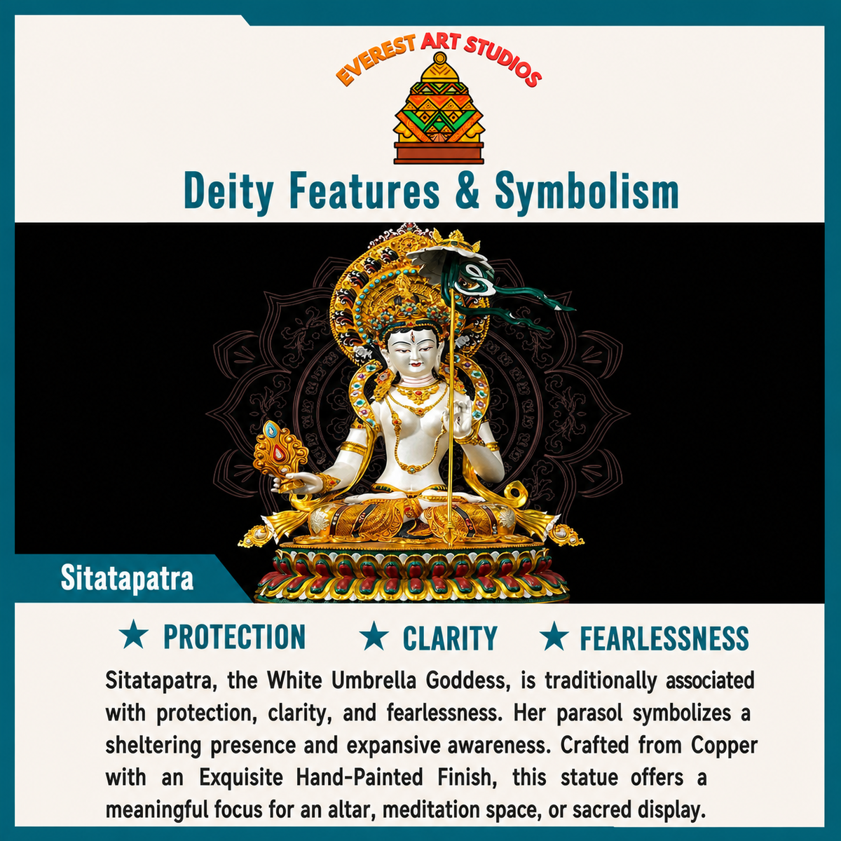 Sitatapatra deity features and symbolism infographic