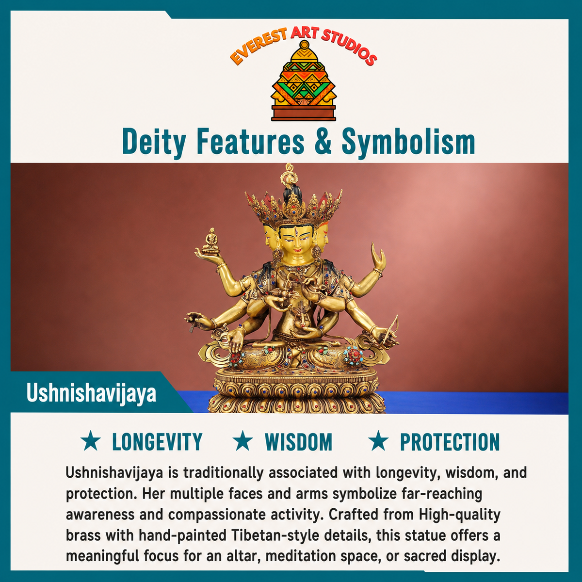 Statue Ushnishavijaya en laiton peint